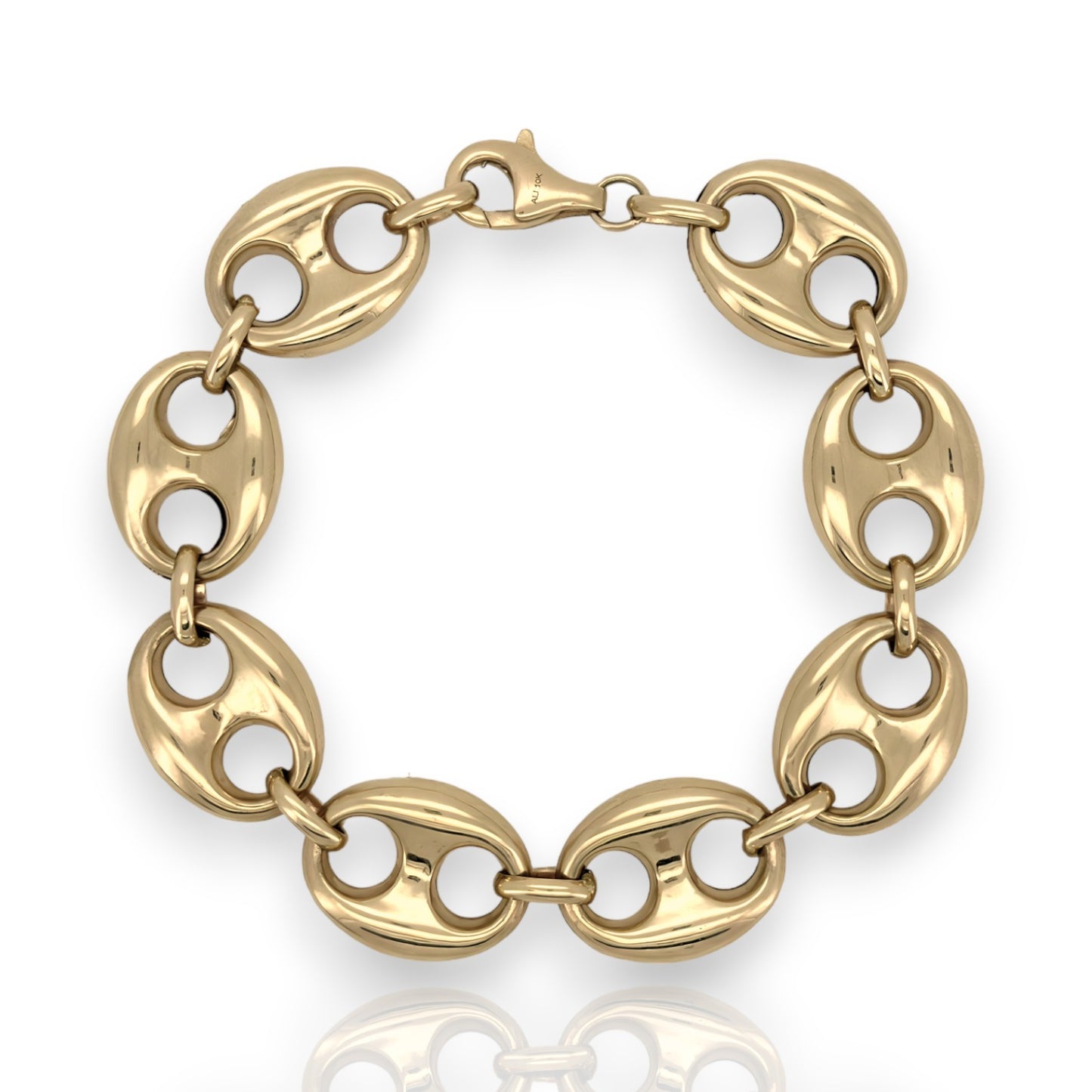 Puffed Gucci Link Chain Bracelet - 10K Yellow Gold - Hollow