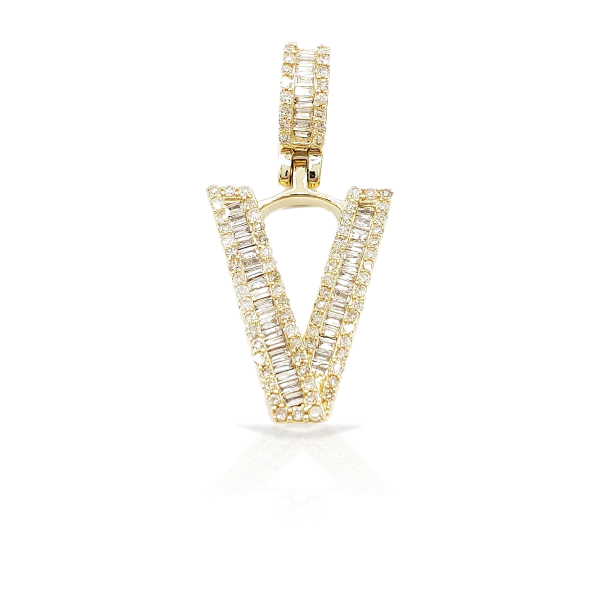 14K Gold Baguette Diamond Letter Pendants