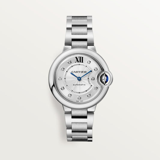 Cartier Ballon Bleu de Cartier W4BB0021 - 33 mm Steel, Silvered guilloché with 11 diamonds (0.05 ct) Dial, Steel bracelet