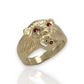 Textured Tiger Head Ruby Eyes CZ Yellow Gold Ring  - 10K Yellow Gold