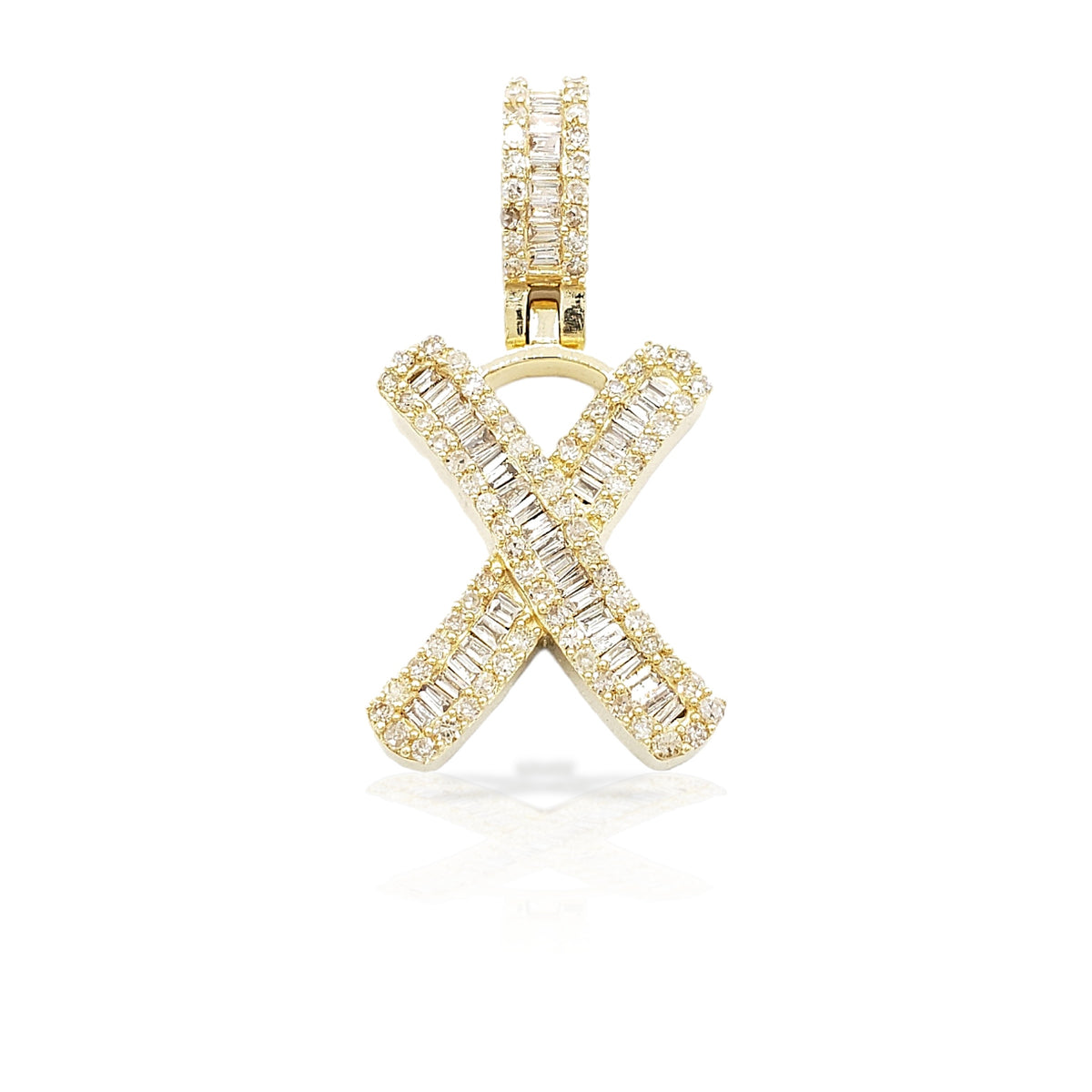 14K Gold Baguette Diamond Letter Pendants