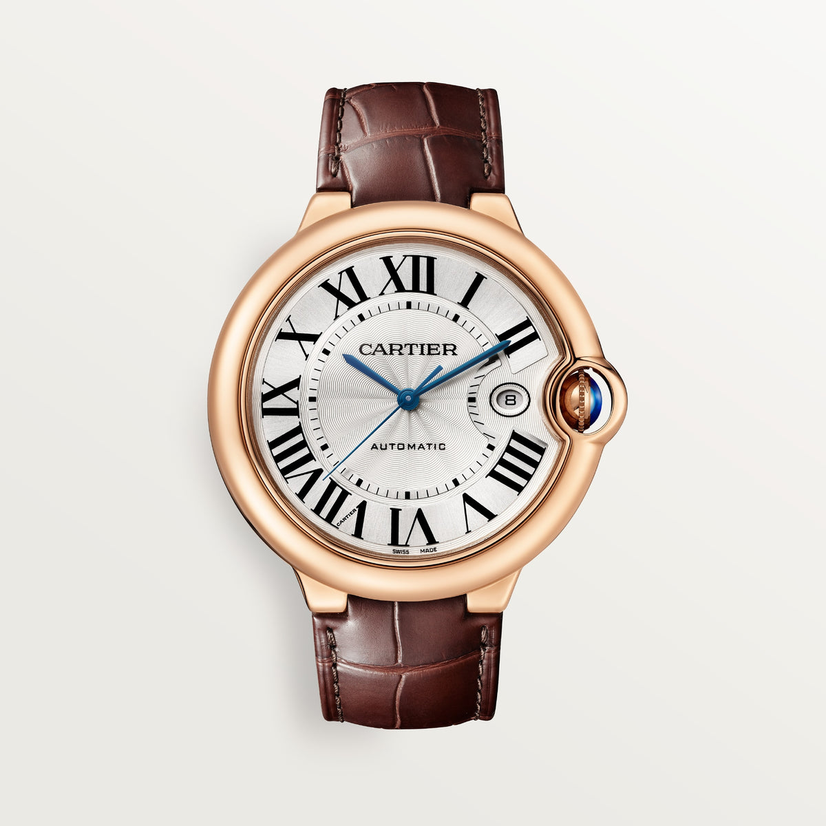 Cartier Ballon Bleu de Cartier WGBB0030 - 42 mm Rose gold, Silvered guilloché lacquered opaline Dial, Brown alligator leather strap