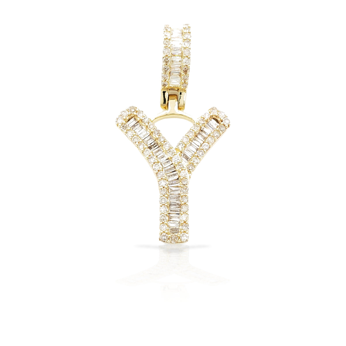 14K Gold Baguette Diamond Letter Pendants