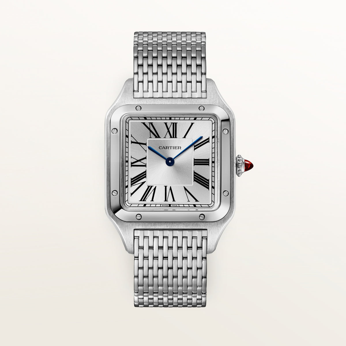 Cartier Santos-Dumont WGSA0124 - Large model Platinum 950/1000, Silvered satin-finish sunray Dial, Platinum interchangeable bracelet