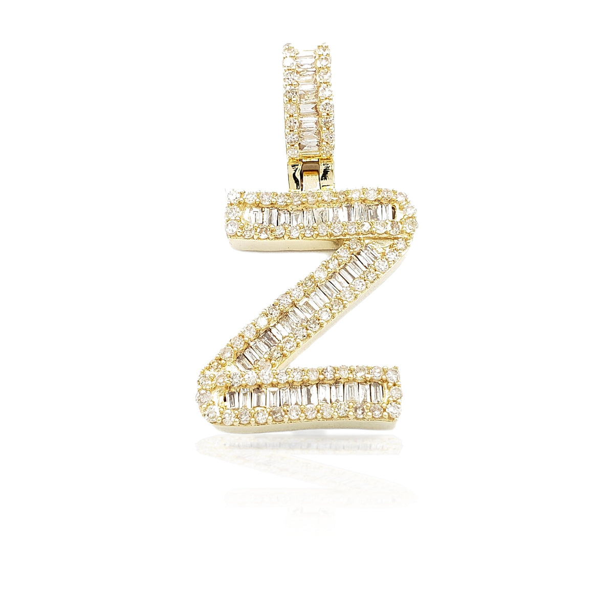 14K Gold Baguette Diamond Letter Pendants