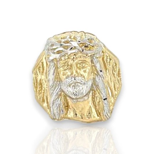 Jesus Head Two Tone Ring - 10K Yellow Gold