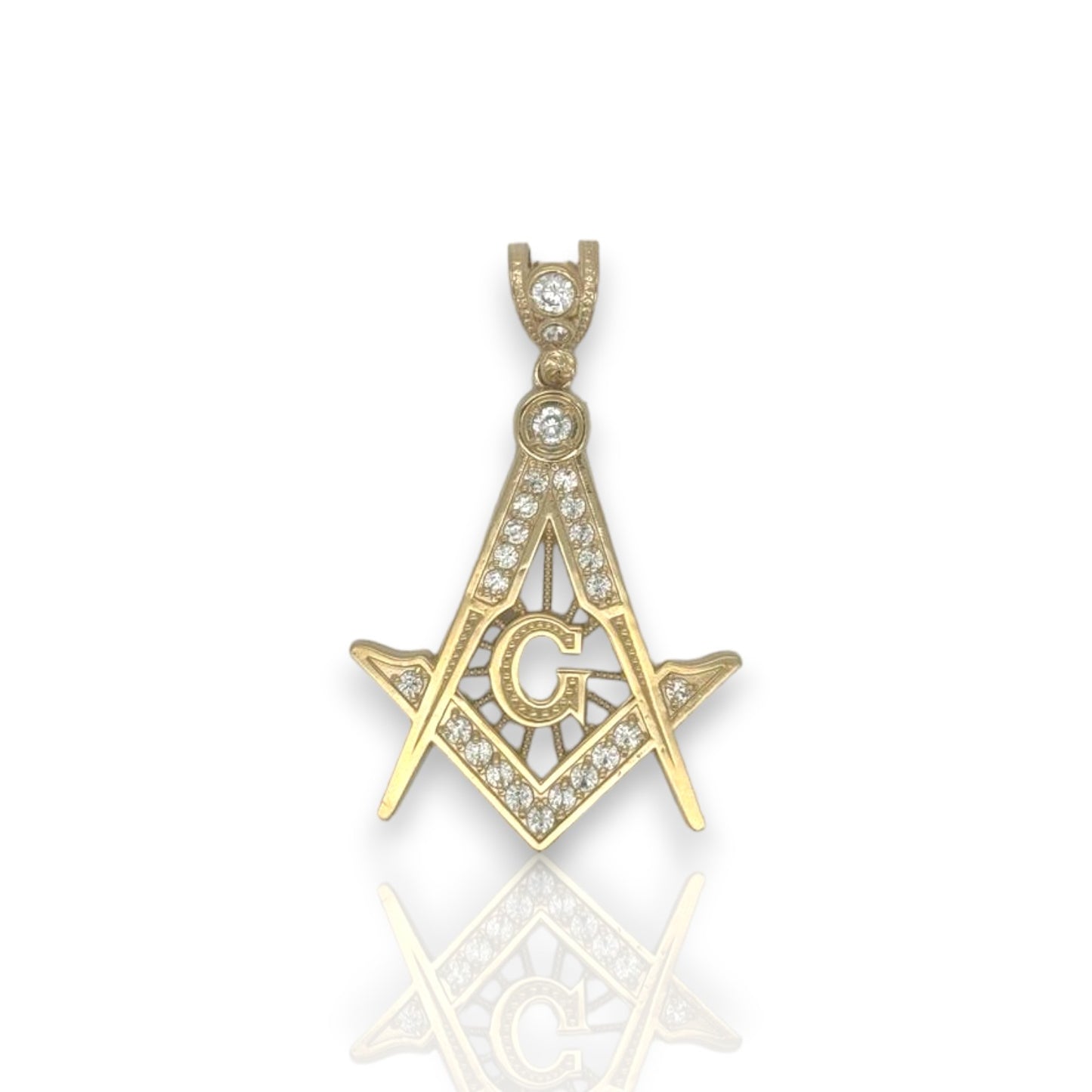 Masonic Symbol "Freemason" Cz Pendant  - 14k Yellow Gold