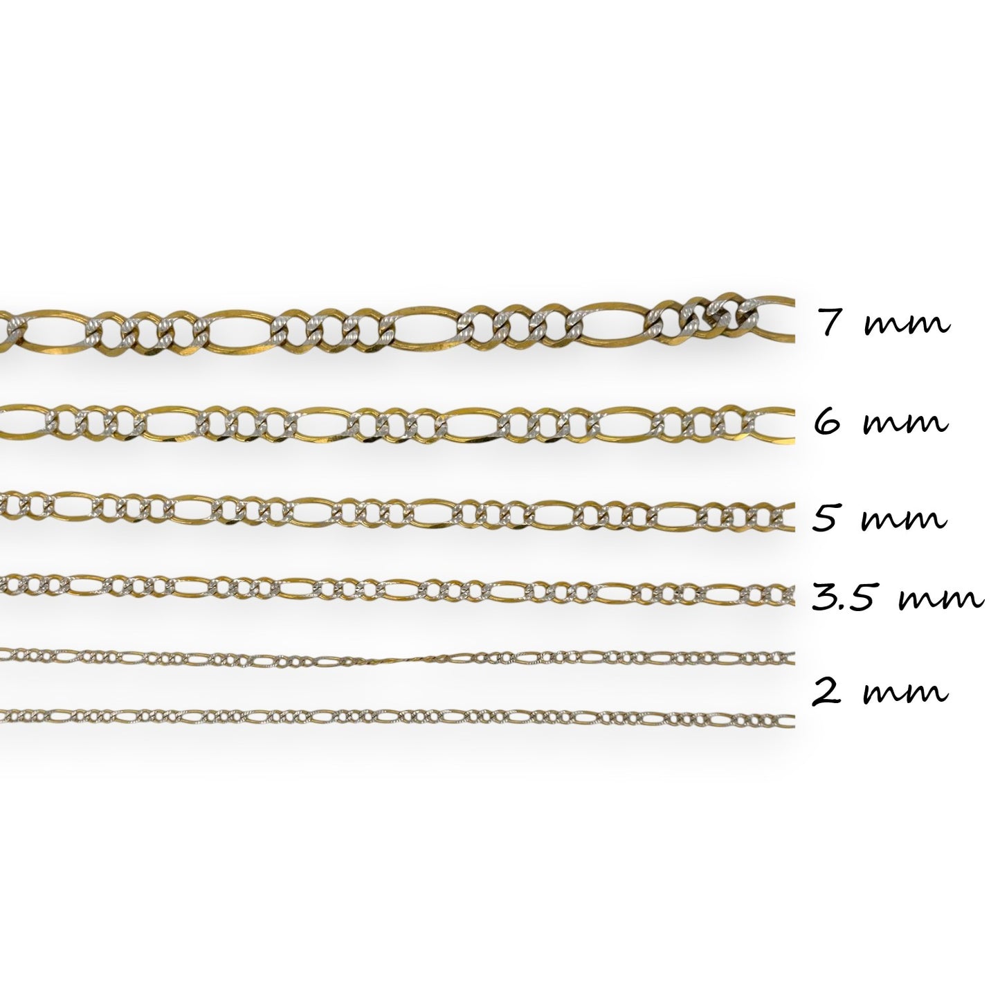 10K Fully Solid Figaro Two Tone Link Anklet - 10K Yellow Gold