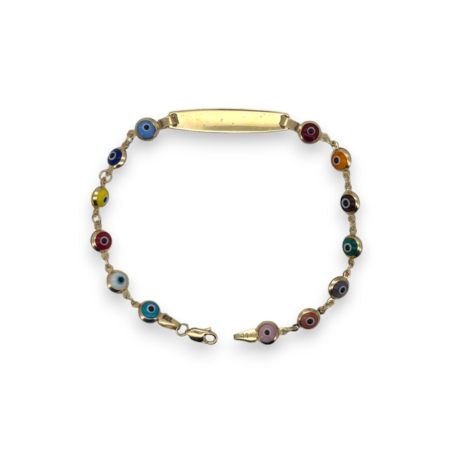 Evil Eye Custom Name Multi Color Bracelet - 14K Yellow Gold