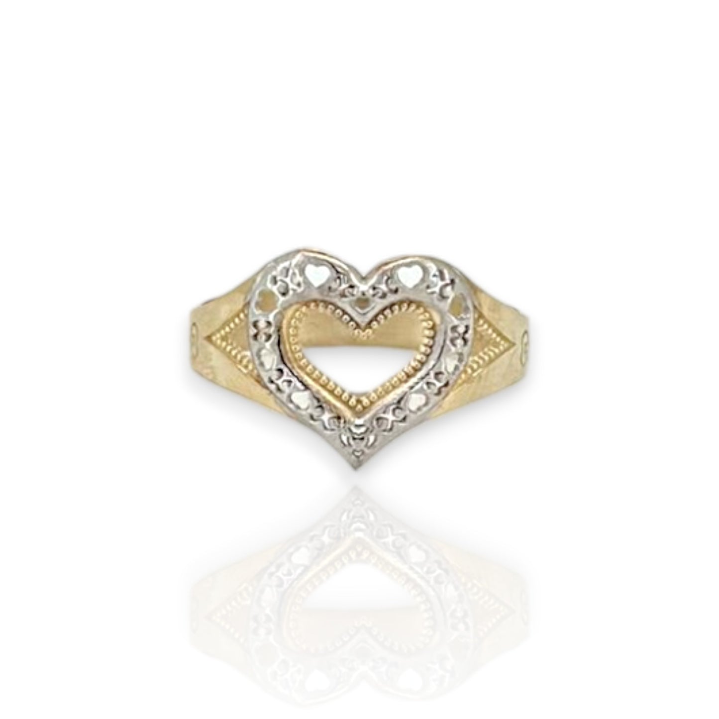 Two-Tone Heart & Kisses Ring - 10K Yellow Gold