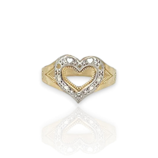 Two-Tone Heart & Kisses Ring - 10K Yellow Gold