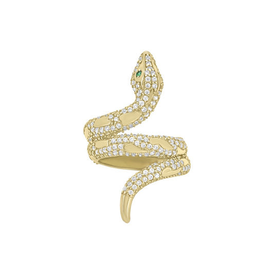 Snake CZ Ring - 10K Yellow Gold