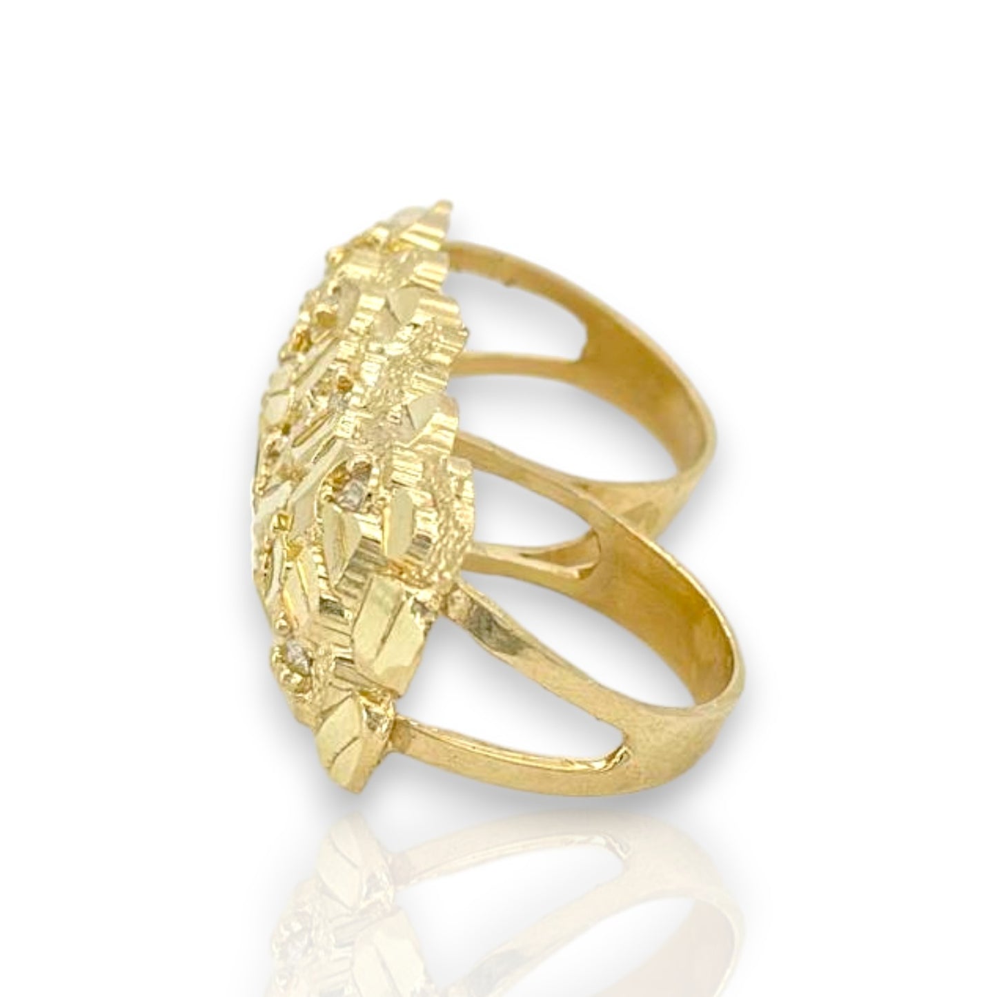 Nugget Cubic Zirconia Double Finger Ring - 10K Yellow Gold