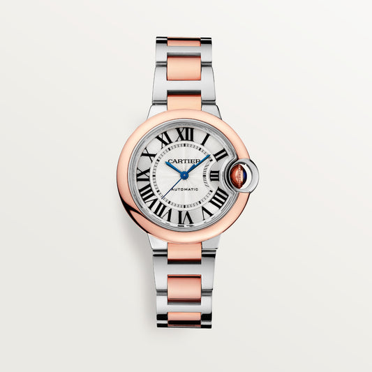 Cartier Ballon Bleu de Cartier W2BB0032 - 33 mm Steel and rose gold, Silvered guilloché Dial, Two-tone steel/rose gold interchangeable bracelet
