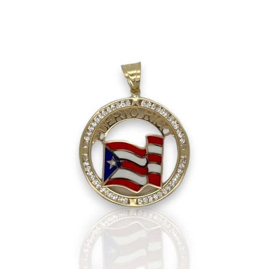 Puerto Rico Medallion Cz Pendant - 14K Yellow Gold