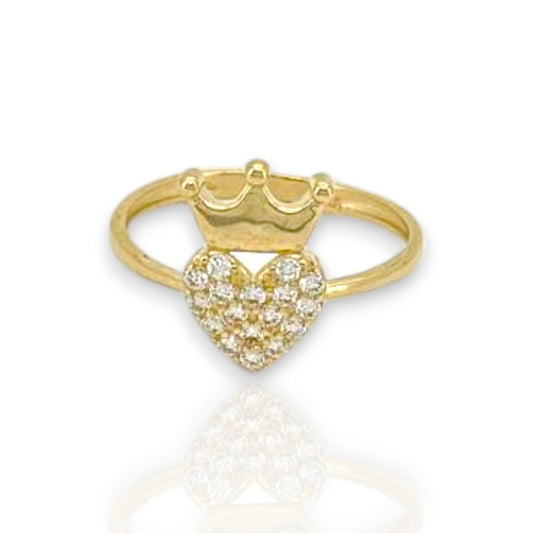 Heart Crown CZ Ring - 10K Yellow Gold