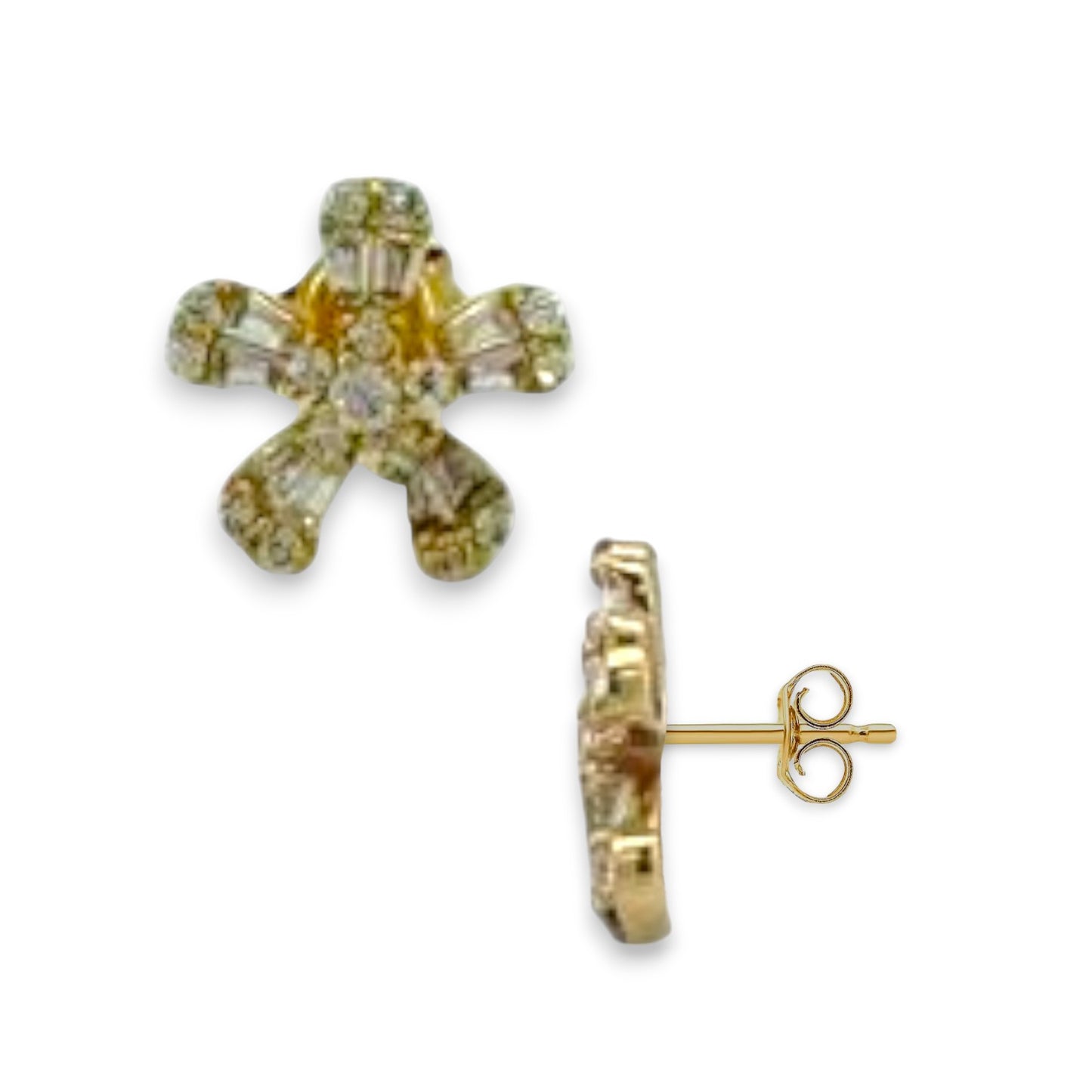 Flower Cz Earrings - 10K Yellow Gold