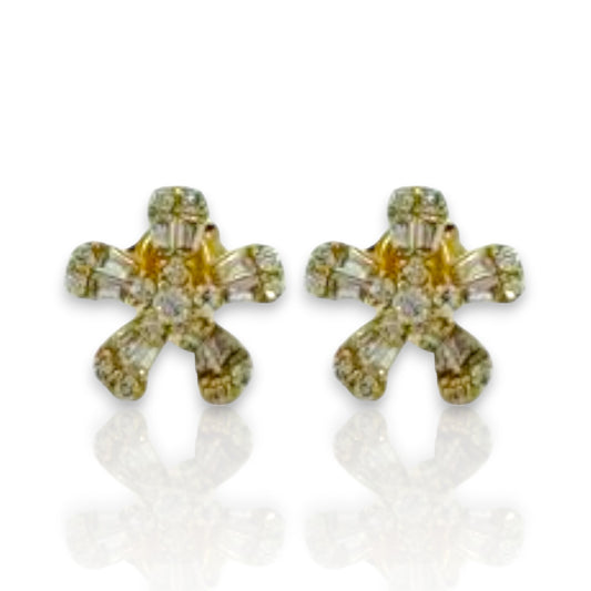 Flower Cz Earrings - 10K Yellow Gold