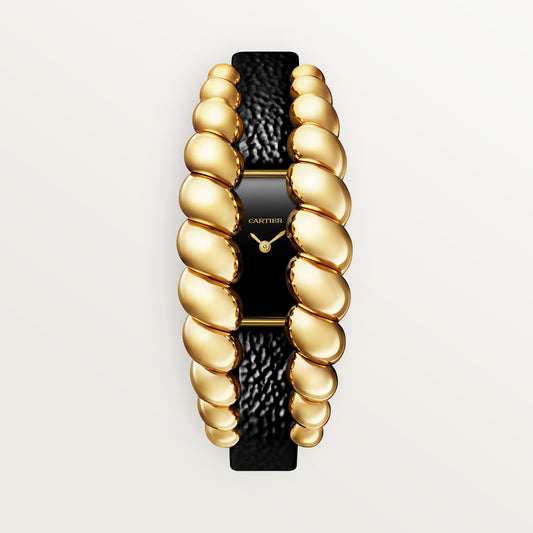 Cartier Tressage HPI01689 - 18K yellow gold, Black lacquer Dial, Shiny black leather strap