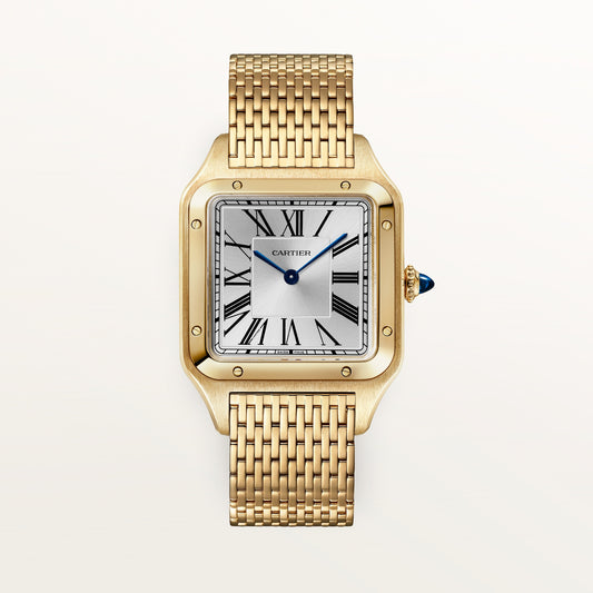 Cartier Santos-Dumont WGSA0122 - Large model 18K yellow gold, Silvered satin-finish sunray Dial, Yellow gold interchangeable bracelet