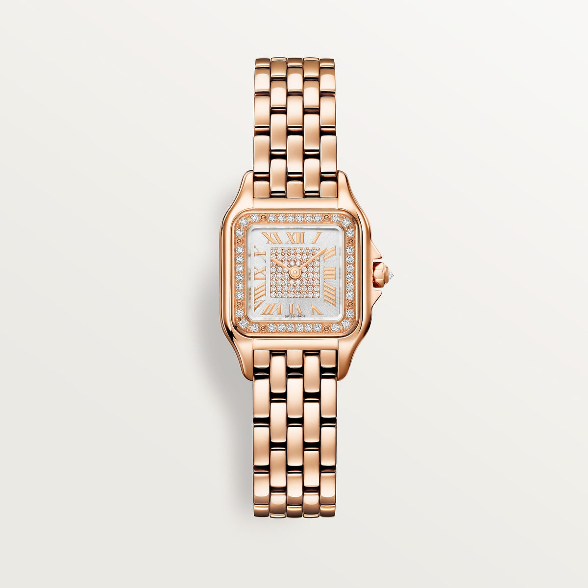 Cartier Panthère de Cartier WJPN0091 - Small model Rose gold, Silvered sunray-brushed set with 60 diamonds (0.12 ct) Dial, Rose gold bracelet