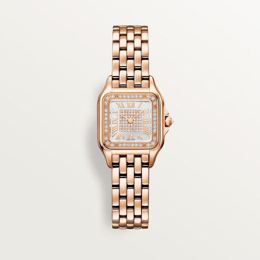Cartier Panthère de Cartier WJPN0091 - Small model Rose gold, Silvered sunray-brushed set with 60 diamonds (0.12 ct) Dial, Rose gold bracelet