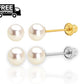 14K YELLOW GOLD ROUND GENUINE WHITE PEARL STUD EARRINGS SCREW BACKS