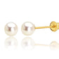 14K YELLOW GOLD ROUND GENUINE WHITE PEARL STUD EARRINGS SCREW BACKS