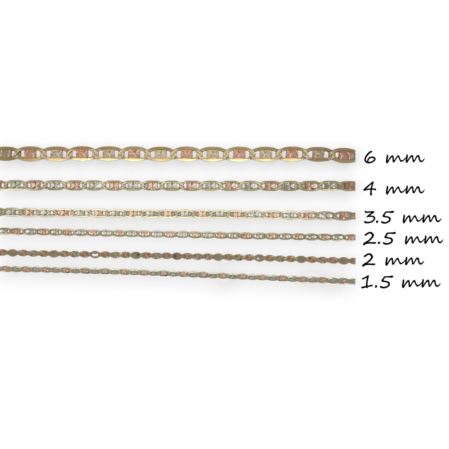 10K Fully Solid Valentino Tri Color Link Anklet - 10K Yellow Gold