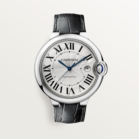 Cartier Ballon Bleu de Cartier WSBB0026 - 42 mm Steel, Silvered guilloché opaline Dial, Black alligator leather strap