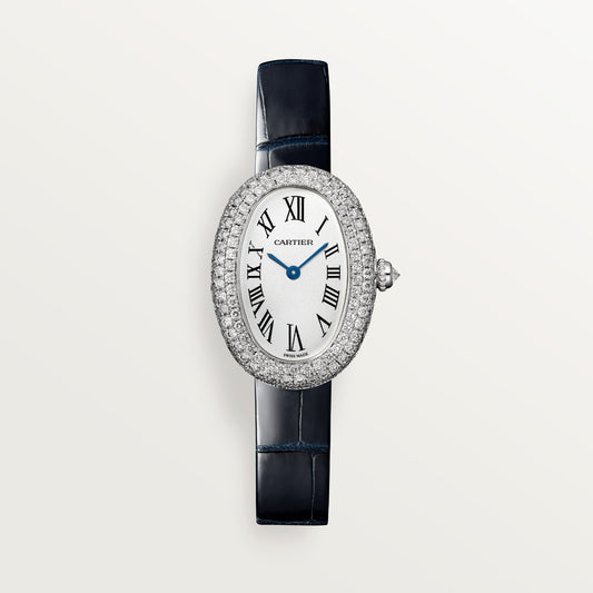 Cartier Baignoire WJBA0049 - Small model 18K white gold, Silver 925/1000 Dial, Navy blue alligator leather strap