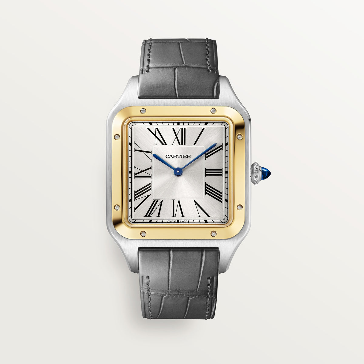 Cartier Santos-Dumont W2SA0034 - Extra-large model Steel case, Silvered satin-finish sunray Dial, Anthracite grey alligator strap