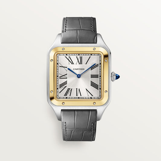Cartier Santos-Dumont W2SA0034 - Extra-large model Steel case, Silvered satin-finish sunray Dial, Anthracite grey alligator strap