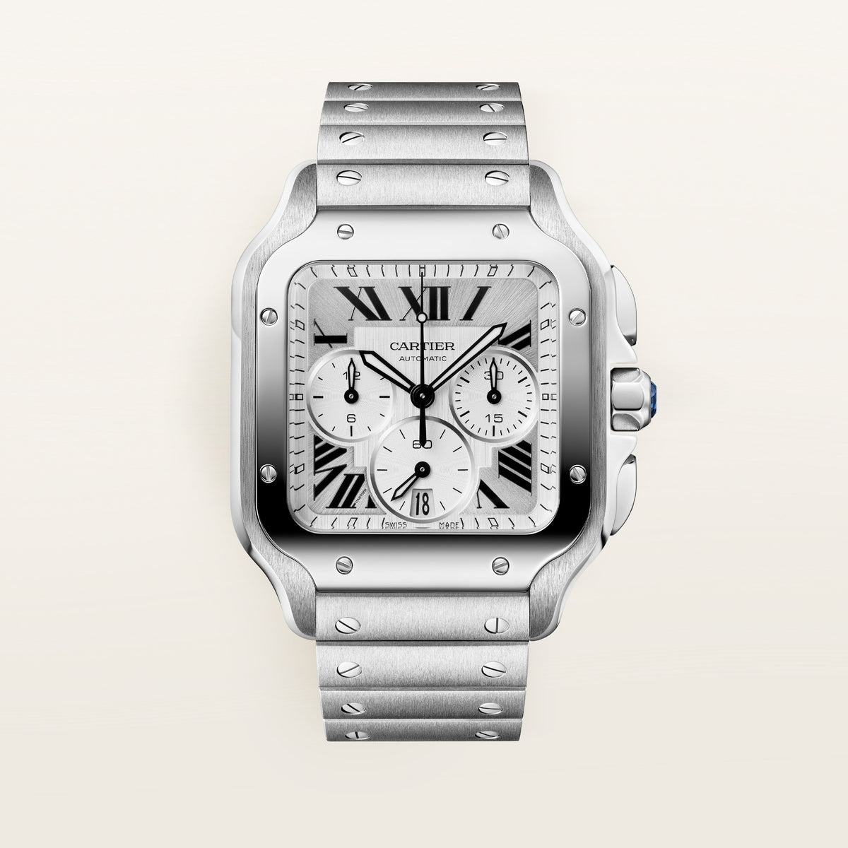 Cartier Santos de Cartier WSSA0083 - Large model Steel, Satin- and sunray-finish (chronograph) Dial, Steel bracelet