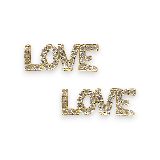 "Love" Cz stud Earrings - 10k Yellow Gold