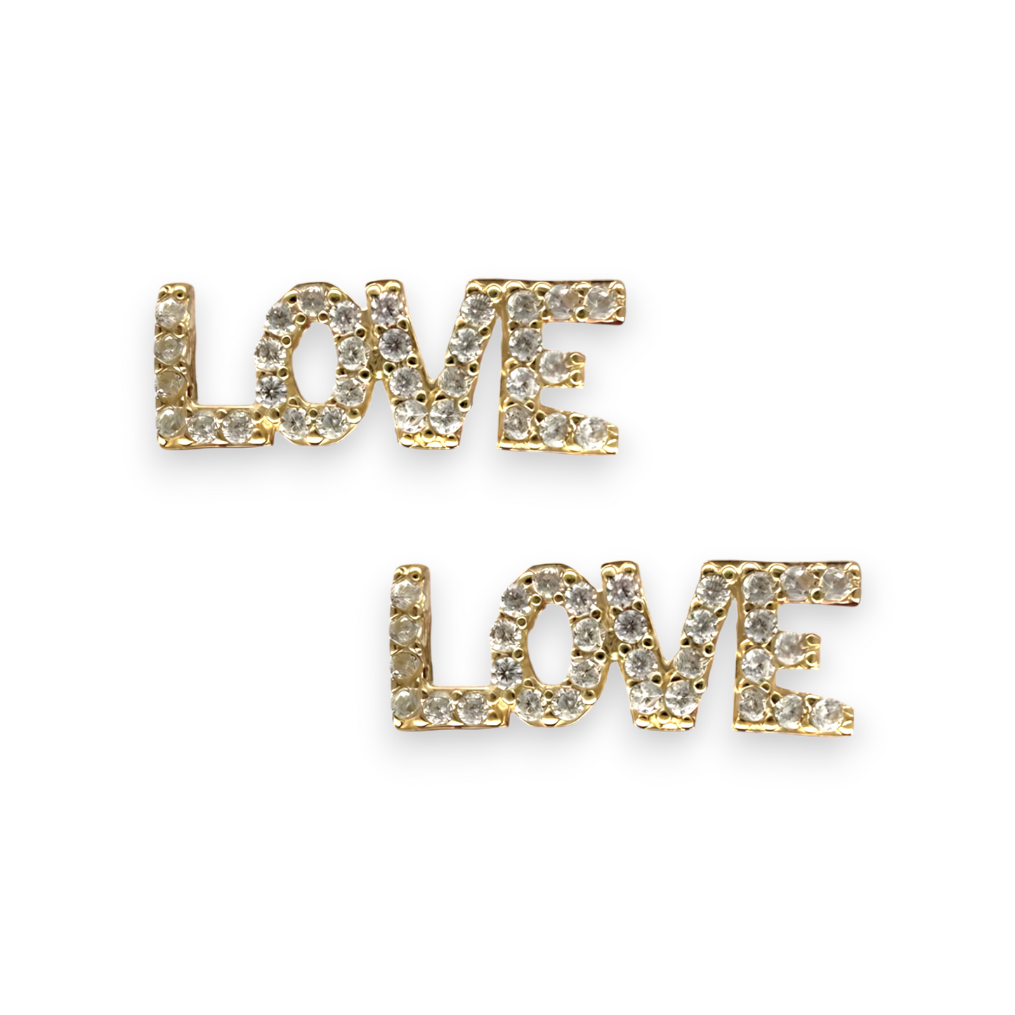 "Love" Cz stud Earrings - 10k Yellow Gold