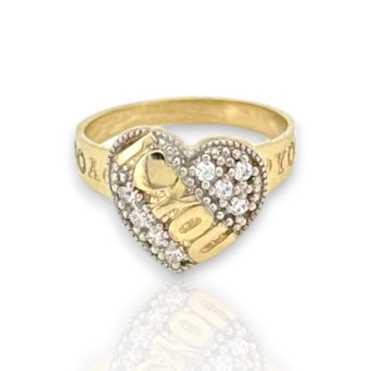 "I Love You" CZ Heart  Ring - 10K Yellow Gold