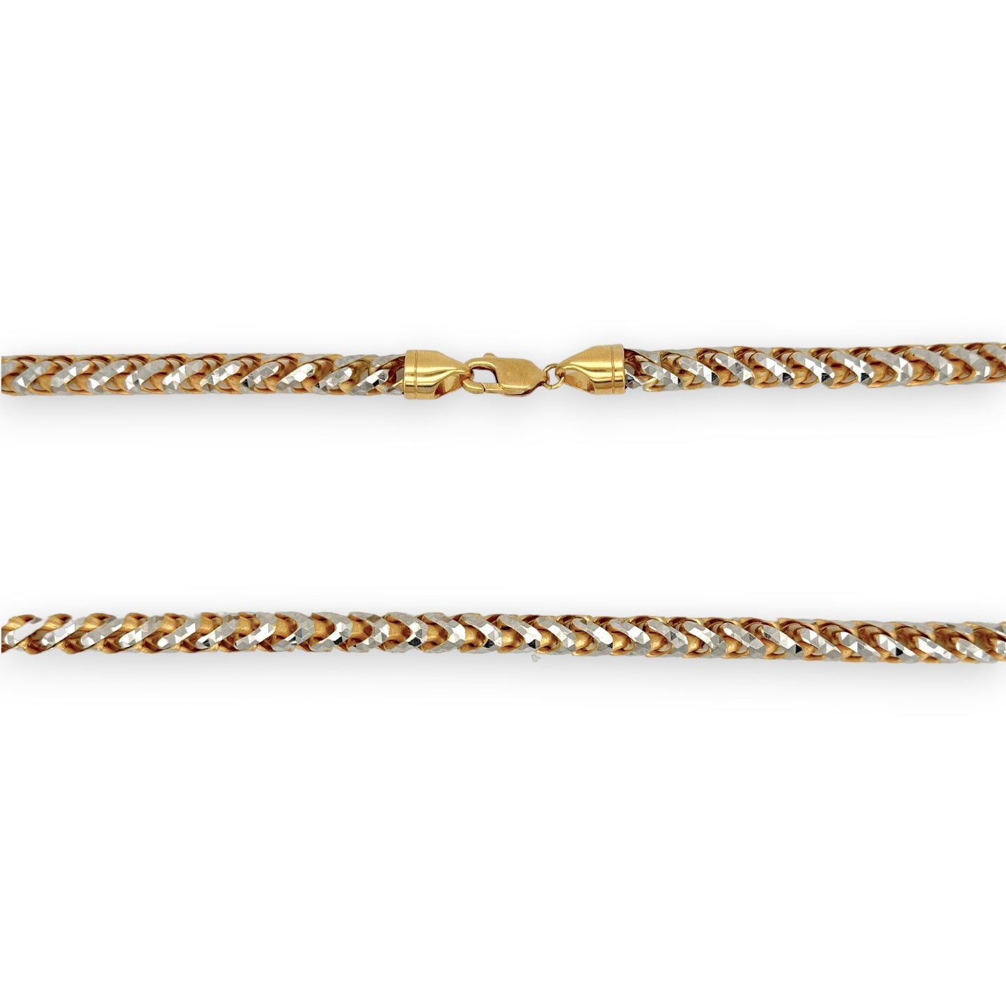 Round Franco Box Chain Necklace - 10K Two Tone Yellow Pave Gold - Solid
