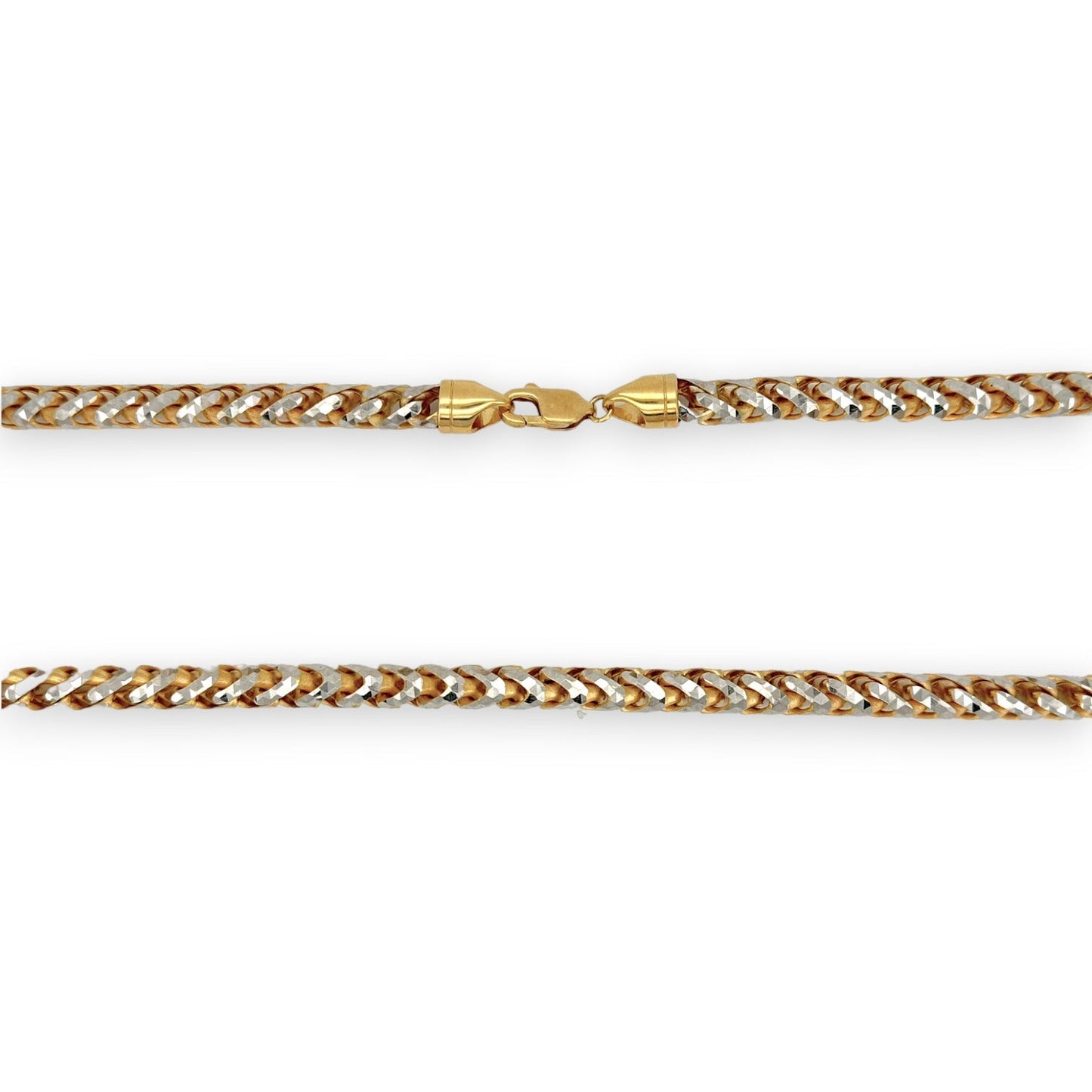 Round Franco Box Chain Necklace - 14K Two Tone Yellow Pave Gold - Solid