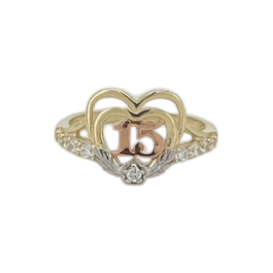 Anillo con forma de corazón con circonita cúbica "Love You" - Oro amarillo de 10 quilates