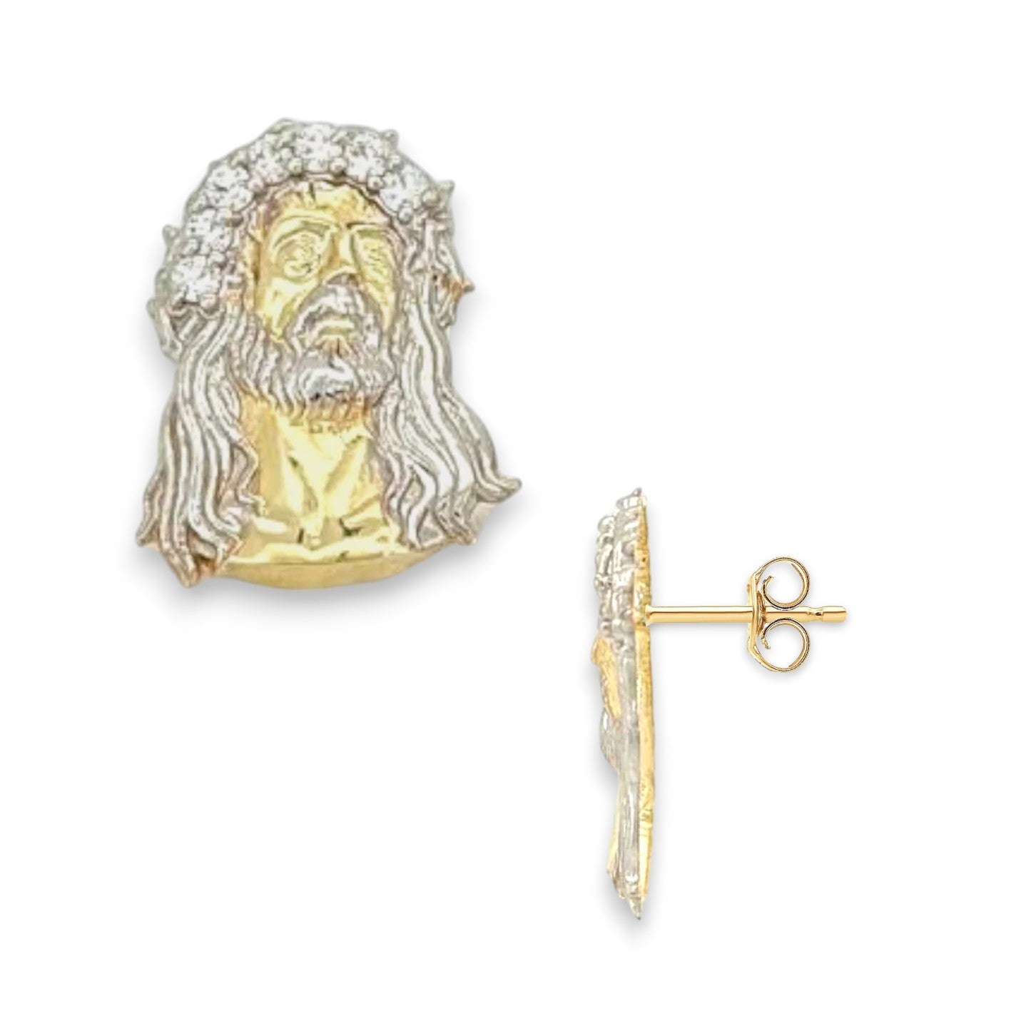 Jesus Face Earrings  - 10k Yellow Gold