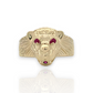 Textured Tiger Head Ruby Eyes CZ Yellow Gold Ring  - 10K Yellow Gold