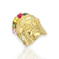 Large Indian Chief Rainbow CZ - 10K Yellow Gold - Solid
