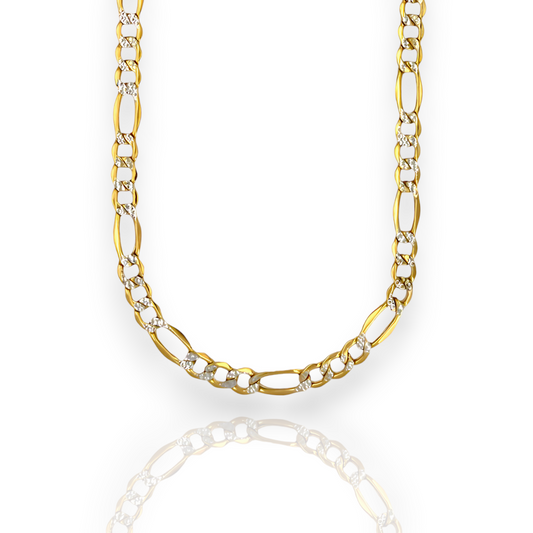 Figaro Two Tone Pave Link Chain Necklace - 14K Yellow Gold - Hollow