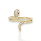 Snake with Pink Eyes CZ Ring  - 10K Yellow Gold