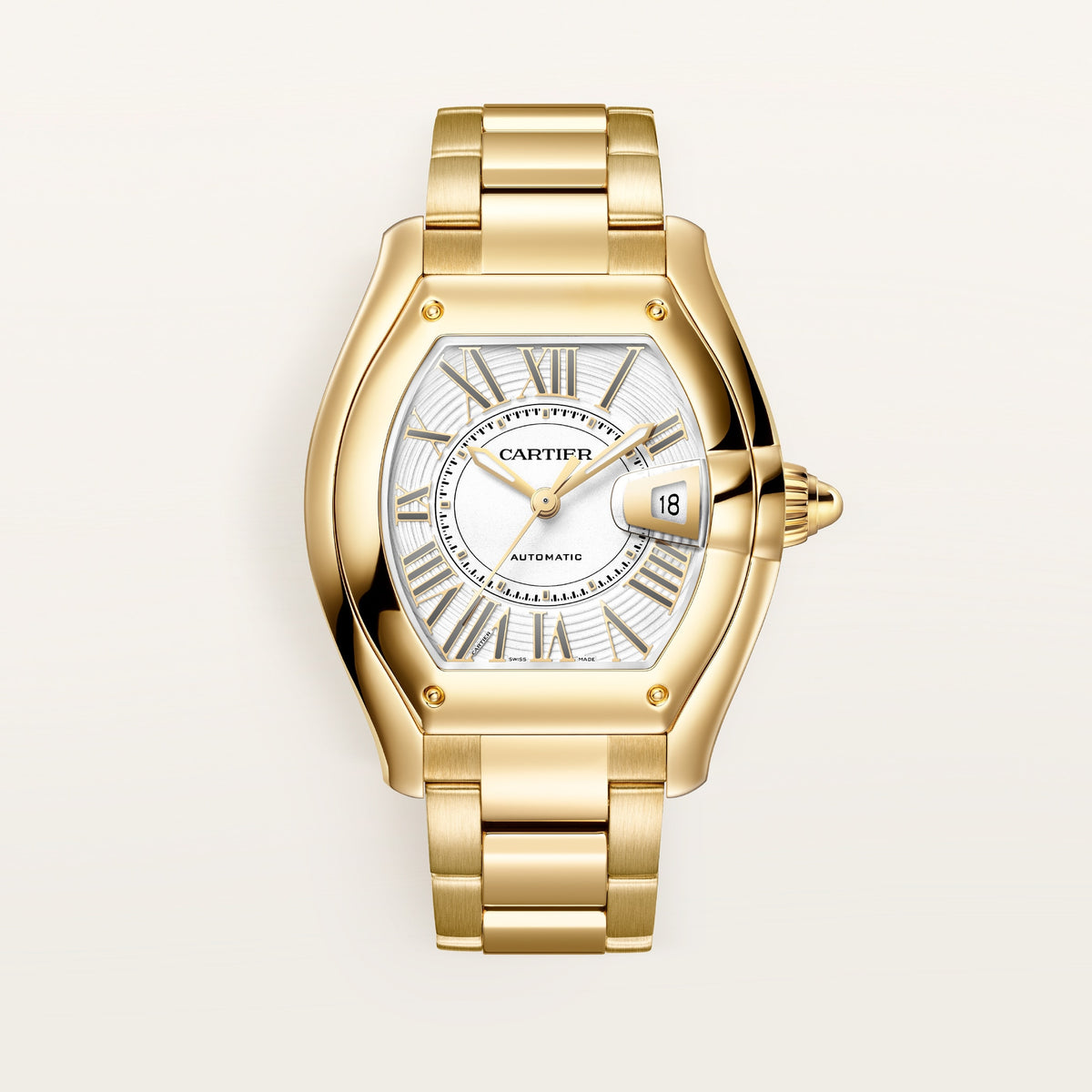 Cartier Roadster WGRD0012 - Large model 18K yellow gold, White Dial, 18K yellow gold bracelet