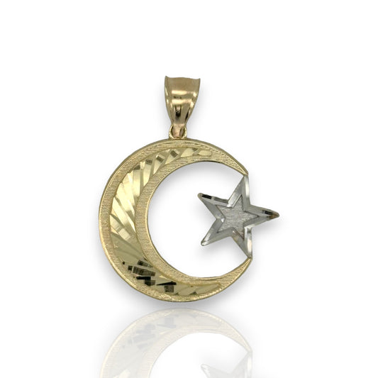 Moon And Star "Islam" Pendant - 10k Yellow Gold
