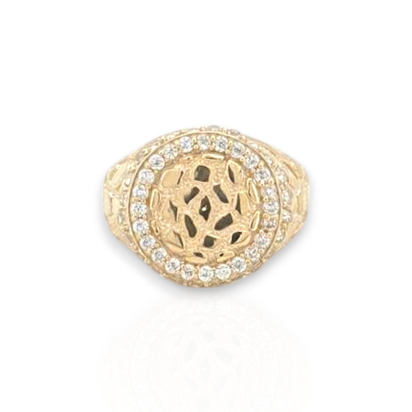 Nugget CZ Round Ring - 10K Yellow Gold