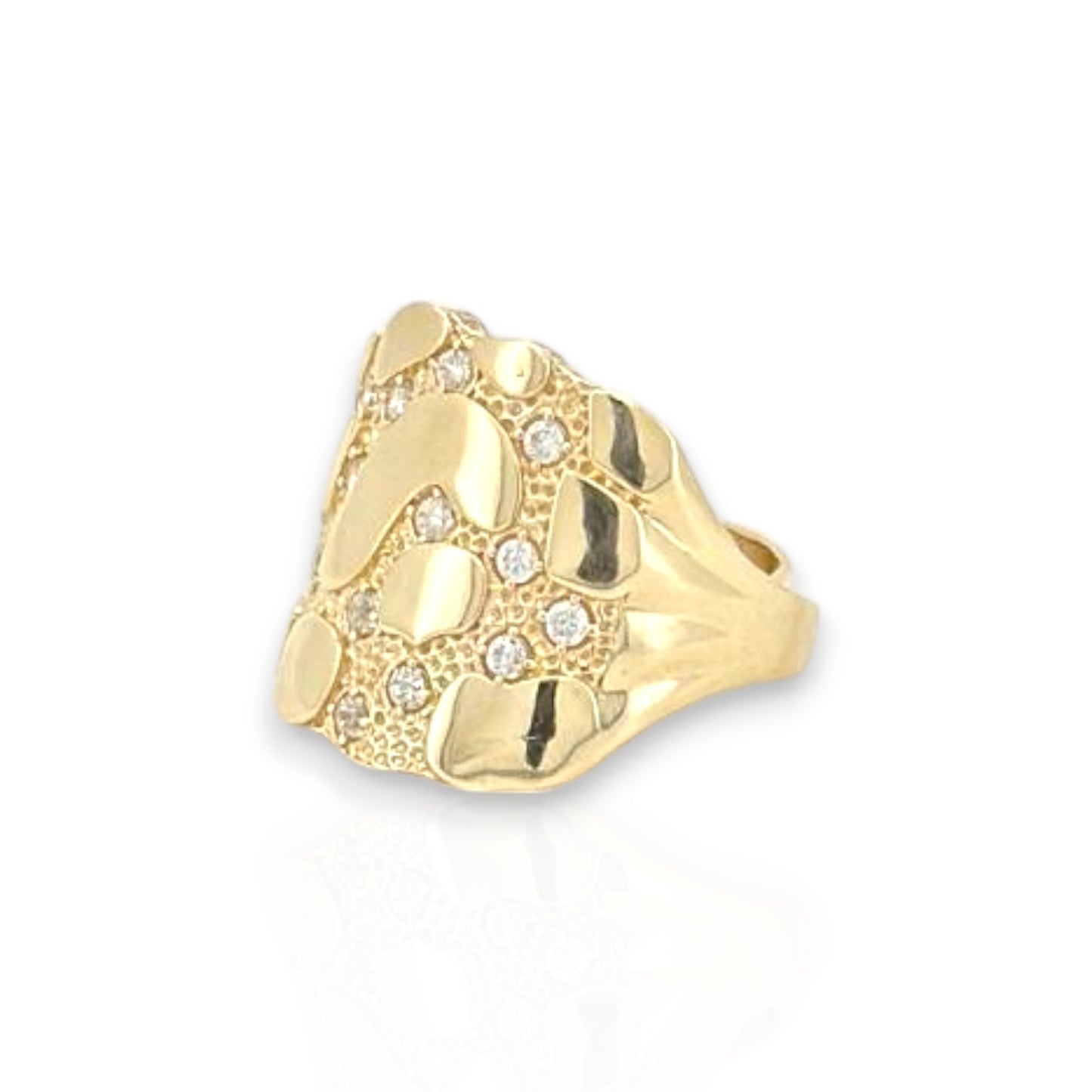 Nugget Square CZ Ring - 10K Yellow Gold