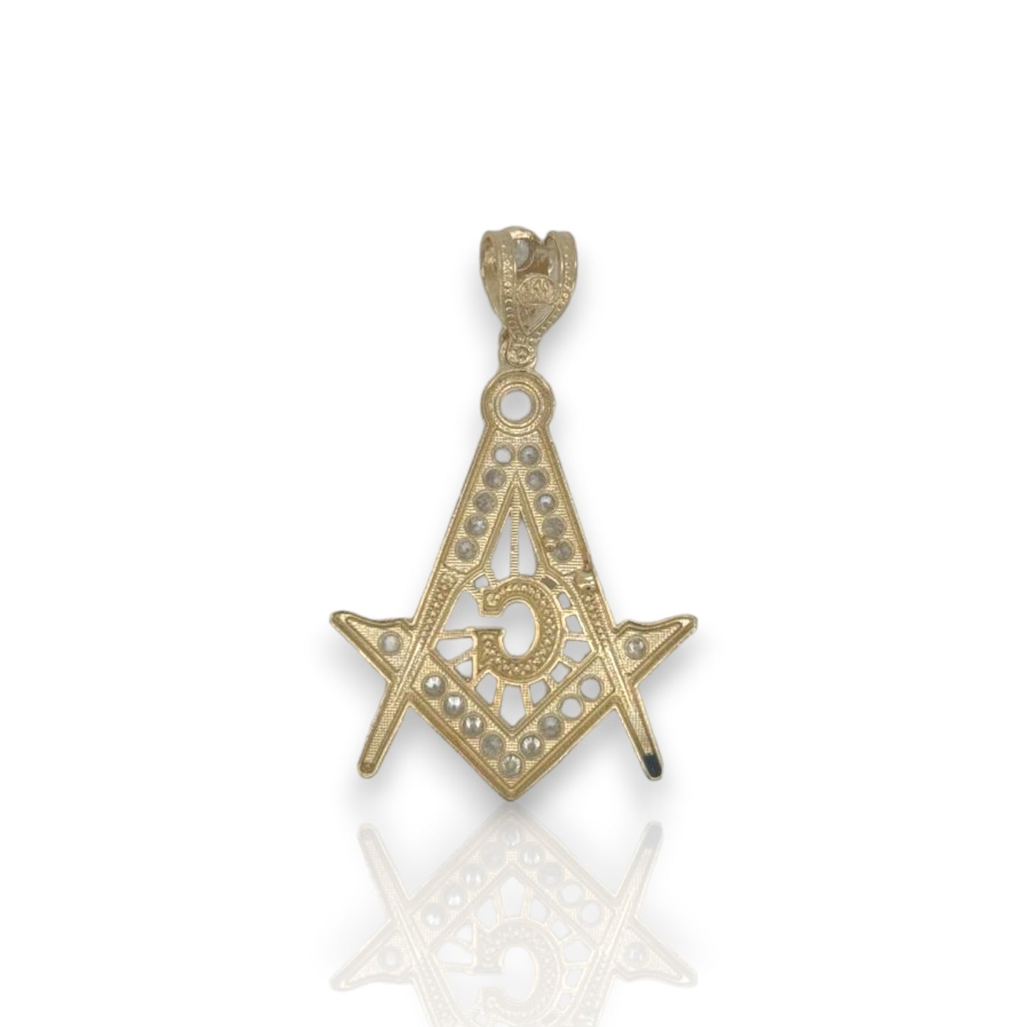 Masonic Symbol "Freemason" Cz Pendant  - 14k Yellow Gold